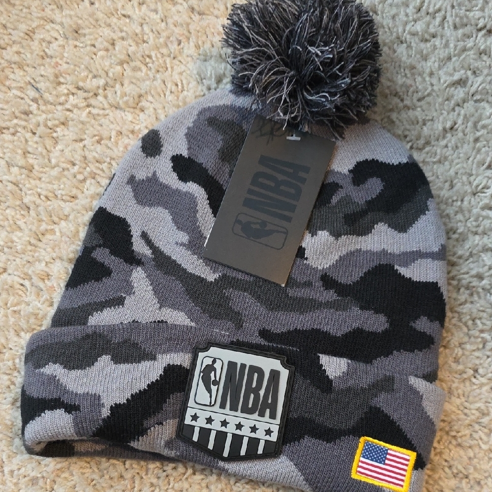 NBA Mens Camo Beanie - Black, Gray, and White NWT
